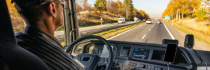 Closeup of truck driver in his cab